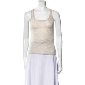 Vintage 2005 CHANEL 05A Silver thread Nude Racerback Top Tank FR-38/40